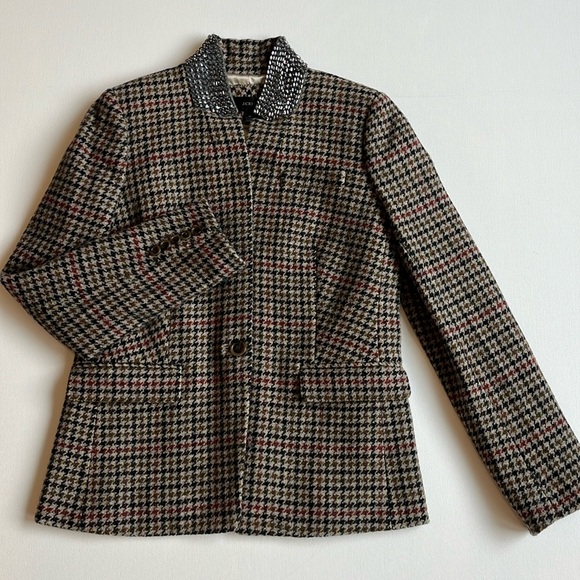 J.Crew Regent Houndstooth Jeweled Collar Wool Blazer- NWT- Size 10 - Picture 5 of 16